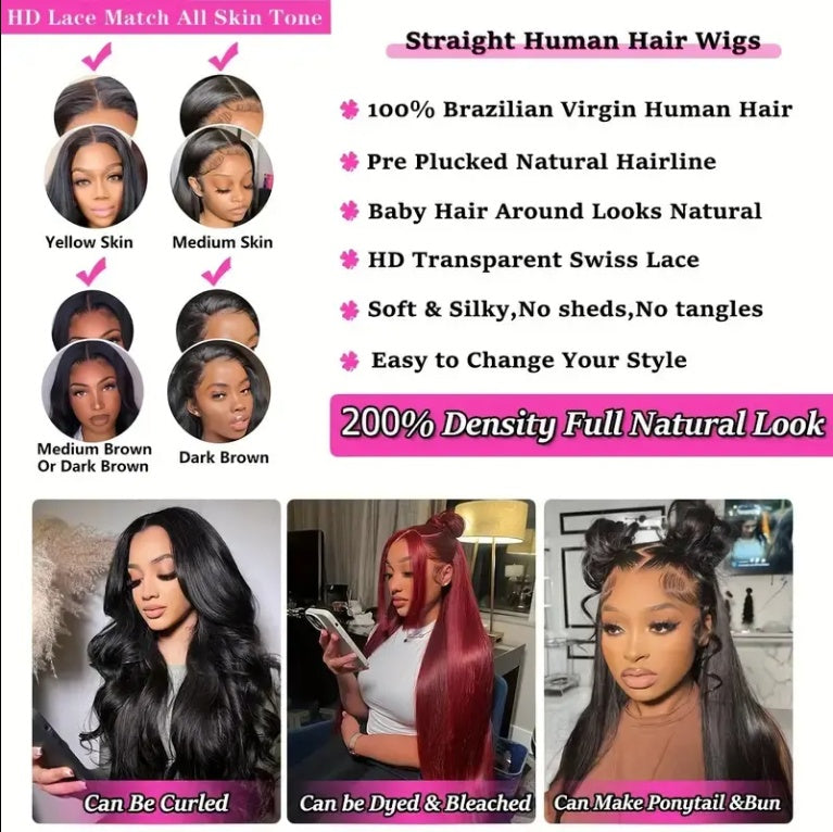 Straight Lace Front Wig Human Hair Density 13x4 HD Clear Lace Front Wig Pre Pull Baby Hair