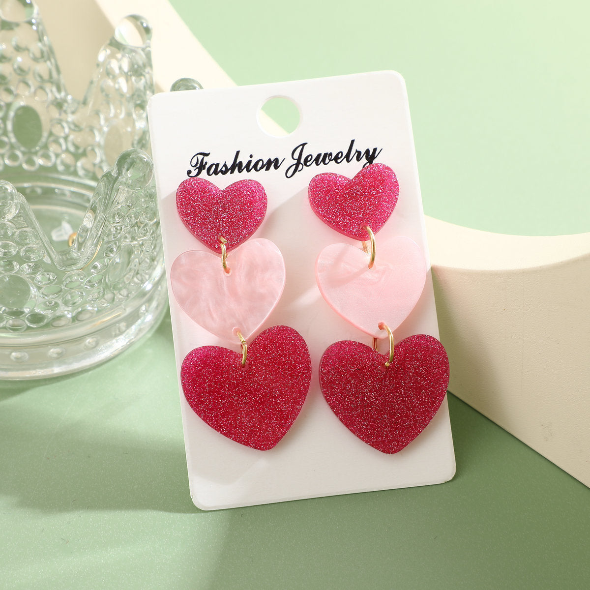 Three-layer Heart Shaped Love Earrings Simple Pendant Acrylic