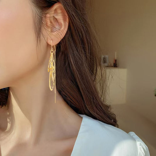 Fashion Tassel Hollow Leaves Hanging Earrings Fashion