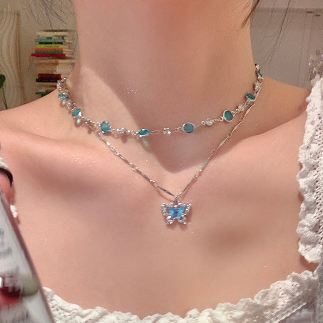 Double-layer Butterfly Necklace Accessories Niche Clavicle Chain