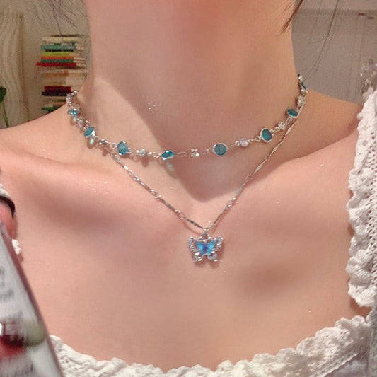 Double-layer Butterfly Necklace Accessories Niche Clavicle Chain