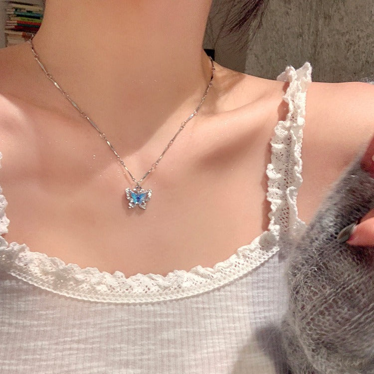 Double-layer Butterfly Necklace Accessories Niche Clavicle Chain
