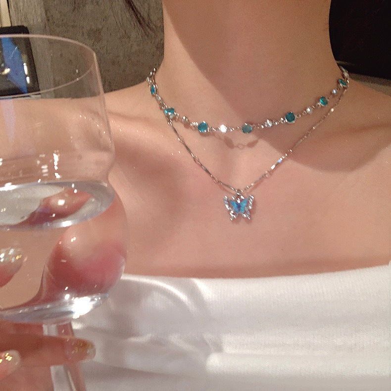 Double-layer Butterfly Necklace Accessories Niche Clavicle Chain