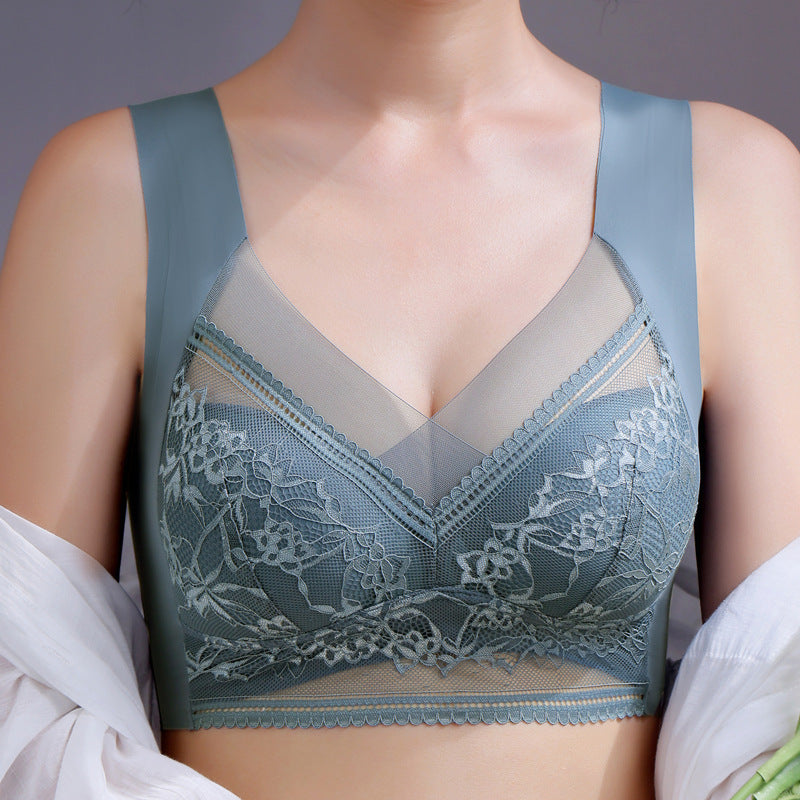 Women's Lace Seamless Ice Silk Gathering Bra