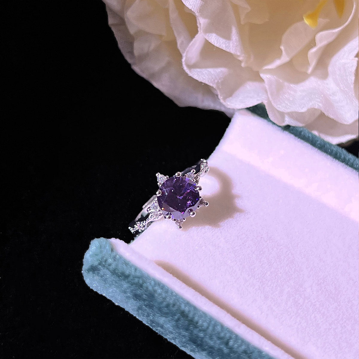 Amethyst Rings Pendants Stud Earrings Three-piece Set