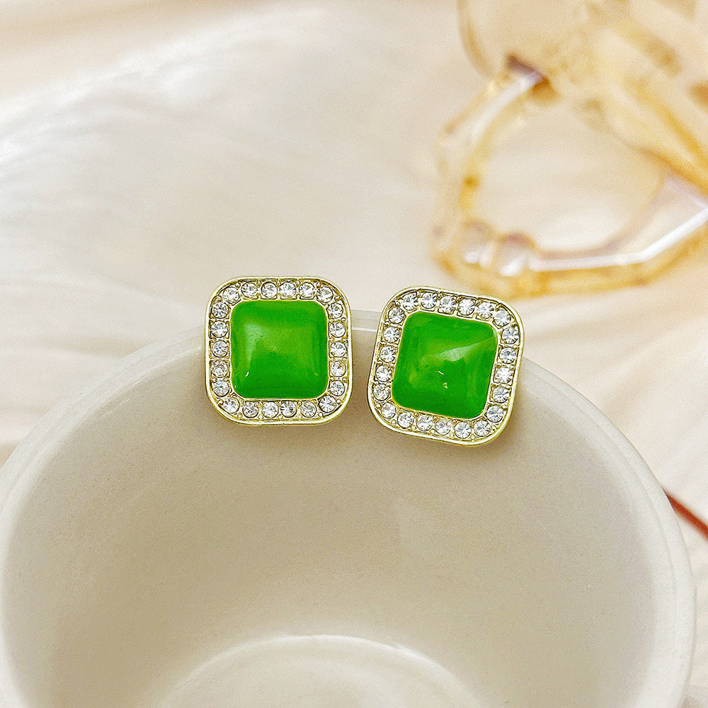 Silver Needle Fashion High-grade Diamond Enamel Earrings