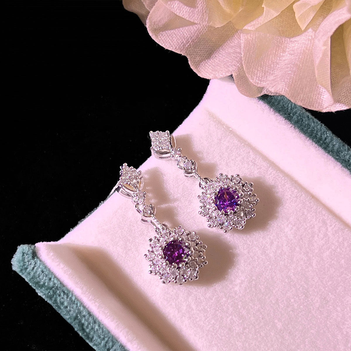 Amethyst Rings Pendants Stud Earrings Three-piece Set