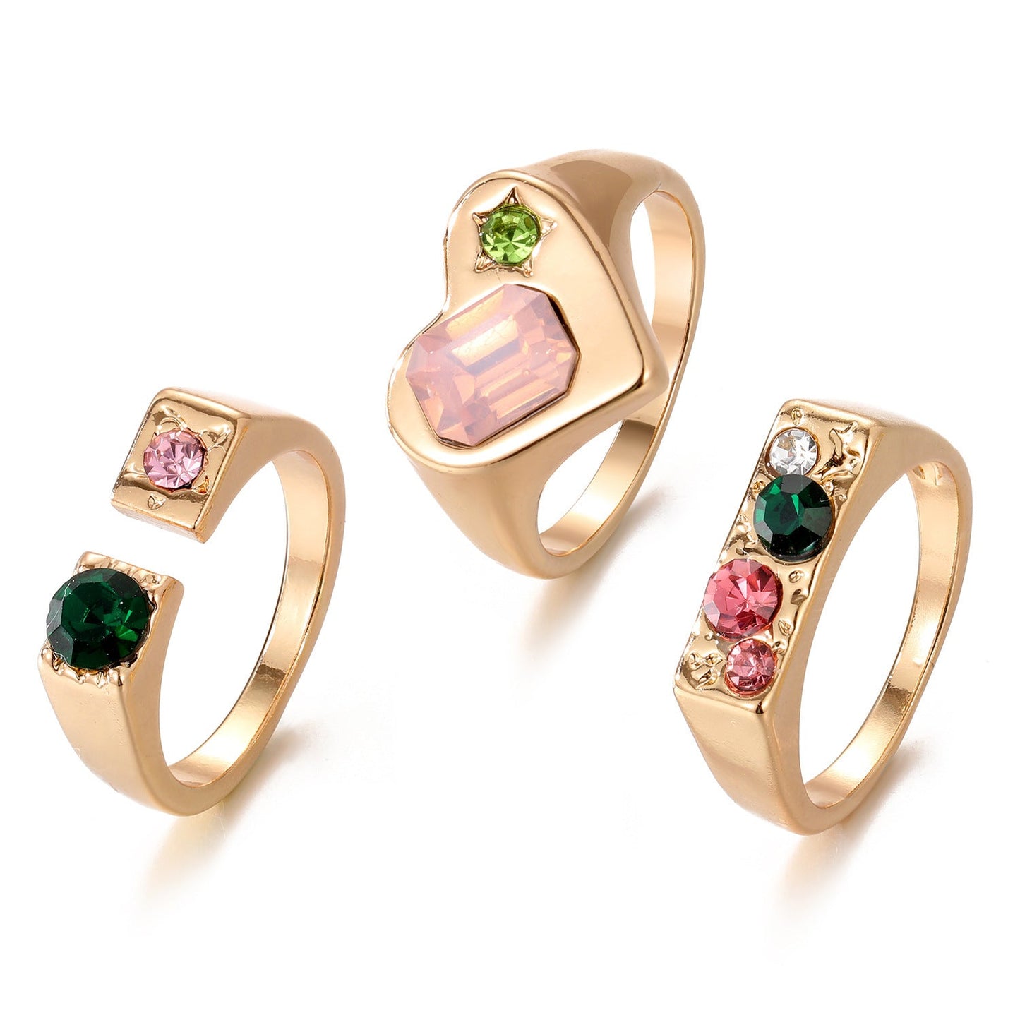 Light Luxury High-grade Love Heart-shaped Ring Suit Niche Personality Color Design